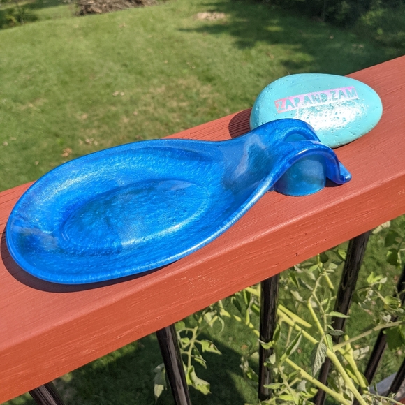 Spoon Rest Blue Resin Art Kitchen Utensil Holder Cozy Kitchen Home Handmade - Picture 6 of 10